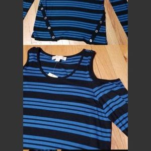 NWT Michael Kors Tuscan Blue Stripped peek shirt-M